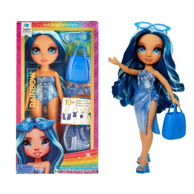 Rainbow High Swim &#38; Style Skyler Blue 11&#39;&#39; Doll with Shimmery Wrap to Style 10+ Ways, Removable Swimsuit, Sandals, Accessories