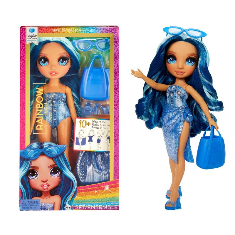 Rainbow High Swim &#38; Style Skyler Blue 11&#39;&#39; Doll with Shimmery Wrap to Style 10+ Ways, Removable Swimsuit, Sandals, Accessories, 1 of 8