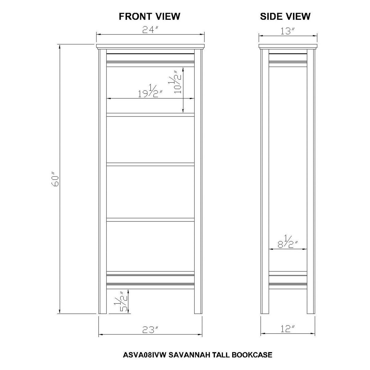 60" Savannah Tall Bookshelf Ivory with Natural Wood Top - Alaterre Furniture - thumbnail 4