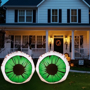 2 Packs Halloween Inflatables Large Set of Lighted Eyes Decoration, 3FT Blow Ups Green Eyes for Yard, Inflatable Halloween Decor Outdoor - 1 of 4