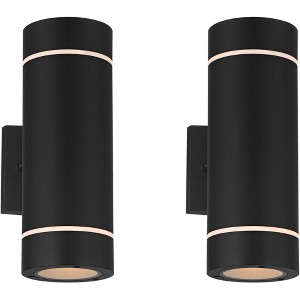 Possini Euro Design Wynnsboro 12" High Modern Outdoor Wall Light Fixture Mount Porch House Exterior Up/Down Set of 2 Weatherproof Black Aluminum - 1 of 4
