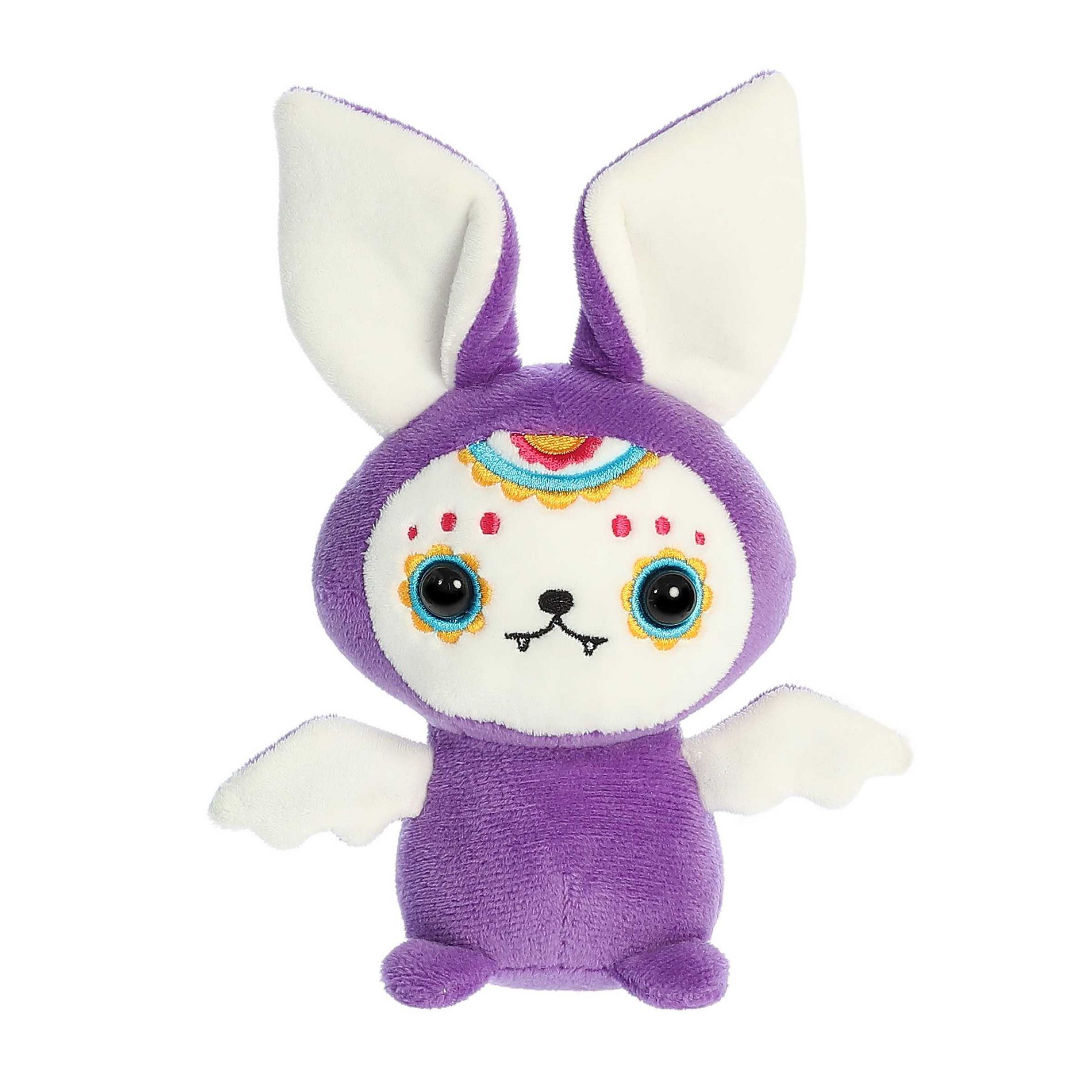Aurora Small Bonita Sugar Skull Bat Halloween Spooky Stuffed Animal Purple 7"