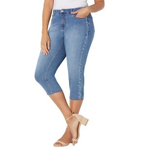 Catherines Women's Plus Size Sparkle Trim Jean Capri - 1 of 4