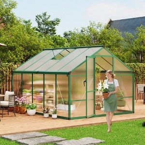 Aluminum Large Walk-in Greenhouse for Outdoors, Sliding Door & Ajustable Roof Vent, Polycarbonate Green Houses for Outside Garden,Backyard,Patio,Lawn - 1 of 4
