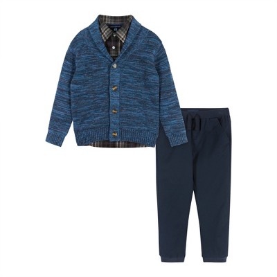 Image of Andy & Evan Infant  Boys Multi Colored Marled Toggle Cardigan Set Blue, Size 3-6 Months.