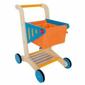 Hape Wooden Shopping Cart in Orange & Blue, Kids Pretend Play Toy - 1 of 4