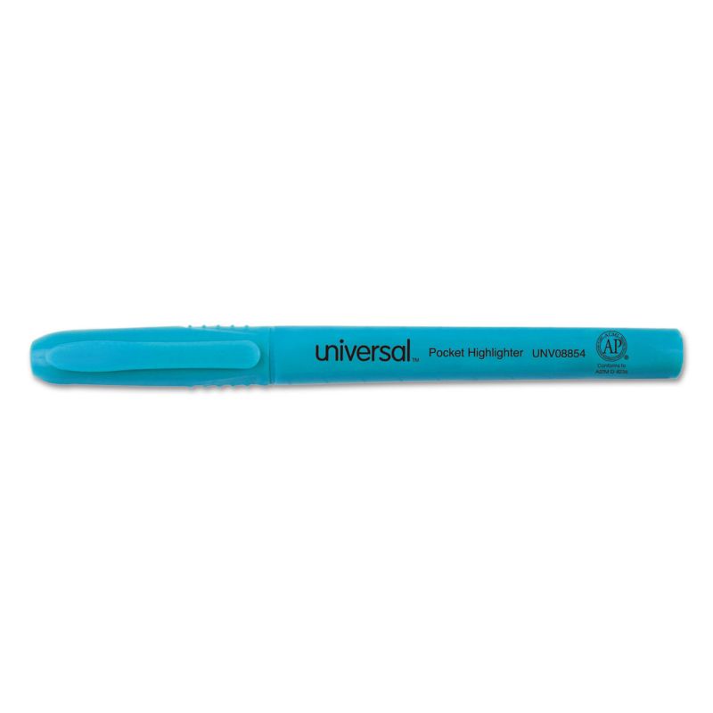 UNIVERSAL Pocket Clip Highlighter Chisel Tip Fluorescent Blue Ink Dozen 08854, 3 of 8