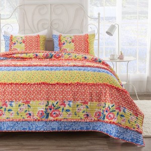 Greenland Home Fashions Skylar Quilt Set Calico Red/Yellow/Blue - 1 of 4