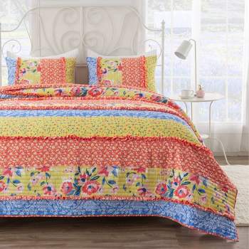 Greenland Home Fashions Skylar Quilt Set Calico Red/Yellow/Blue