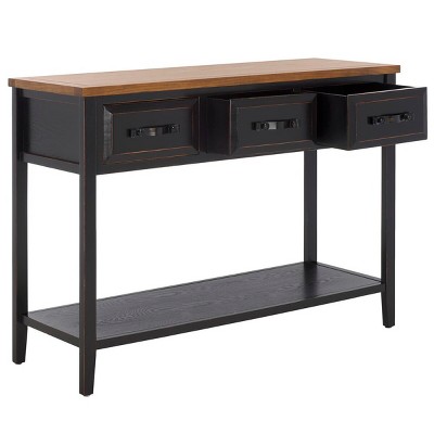 Transitional Black and Oak Rectangular Console Table with Storage