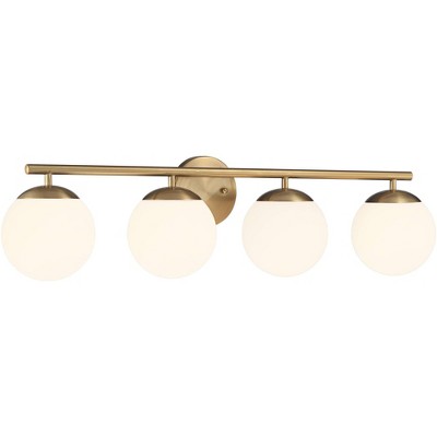 Soft Gold 33" Modern Wall Light with Frosted Globe Shades