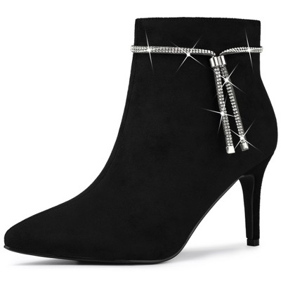 Allegra K Women's Bling Rhinestone Pointed Toe Stiletto Heels Ankle Boots