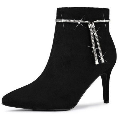 Black booties 2024 with rhinestone heel