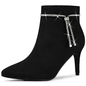 Allegra K Women's Bling Rhinestone Pointed Toe Stiletto Heels Ankle Boots - 1 of 4