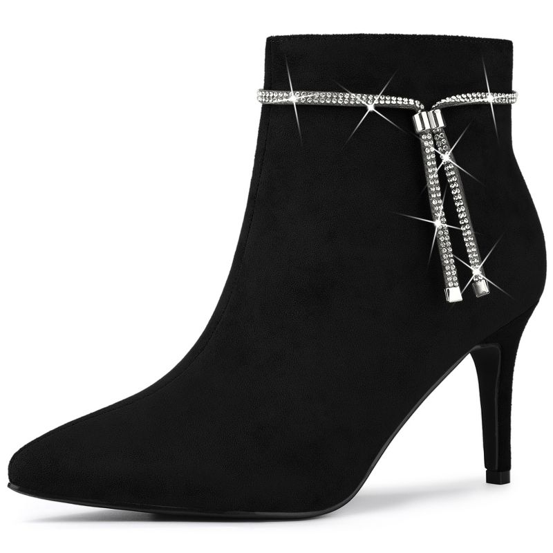 Allegra K Women's Bling Rhinestone Pointed Toe Stiletto Heels Ankle Boots, 1 of 8