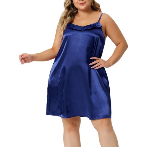 Agnes Orinda Women's Plus Size Ruffle Spaghetti Lounge Nightgowns Blue 3X