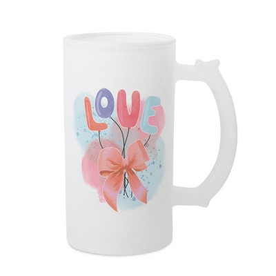 Elanze Designs Freezable Beer Stein Mug With Thumb Grip Handle, 16 Ounce Frosted Glass, Love Balloons