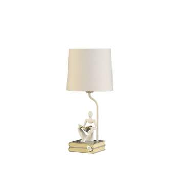 20.5" Reader Sitting A Gray Stack of Books Polyresin Table Lamp White - Ore International