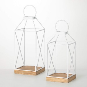 Sullivans 26.75" & 22.25" Modern White Metal Lantern Set of 2 - 1 of 3