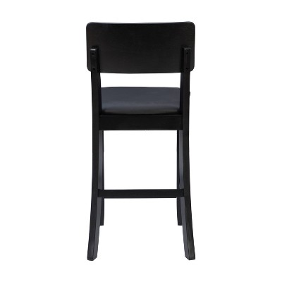Elegant 24" Black and Cherry Wood Counter Stool with Dark Brown Faux Leather Seat