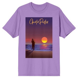 Charlie Parker Playing the Saxophone at Sunset Men's Lavender Short Sleeve Night Shirt - 1 of 3