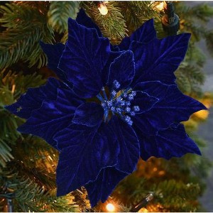 24 Pcs Artificial Poinsettia Flowers, 6.3" Large Velvet Christmas Floral Picks with Stems for Tree, Wreath, Garland, Wedding Ornaments - 1 of 1