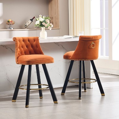 Sapphtopaz Swivel Bar Stools Set of 2, Upholstered Counter Dining Chairs with Nailhead and Back Pull Loop, High Chair for Kitchen, Living Room