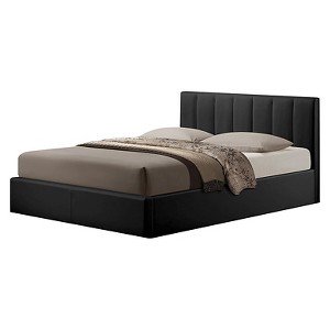 Templemore Black Leather Contemporary Bed (Queen) - Baxton Studio