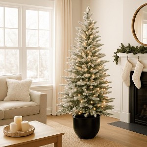 3FT Pre-lit Artificial Snow Frosted Mini Tabletop Christmas Tree with Warm White Lights & PE Branch Tips for Holiday Decoration - 1 of 4