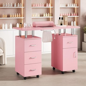 Acekool Manicure Table Nail Desk with Electric Dust Collector, 4 Drawers & Cabinet Storage, Lockable Wheels, Ergonomic White Nail Station - 1 of 4