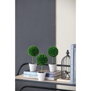 DOMETOUR Set of 3 Mini Faux Topiaries in Cream Pot for Tabletop & Shelf Decor 3.5x9.5" Summer Home Decor - 1 of 4