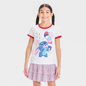 Girls' Stitch Americana Boxy Short Sleeve Graphic T-Shirt - White - 1 of 4