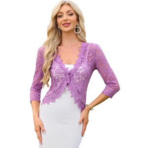 INSPIRE CHIC Women's Floral Lace Evening 3/4 Sleeves Formal Elegant Bolero Cardigan - 1 of 4