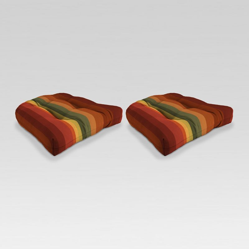 Outdoor Set of 2 Wicker Chair Cushions - Orange/Green Stripe - Jordan Manufacturing, 1 of 4