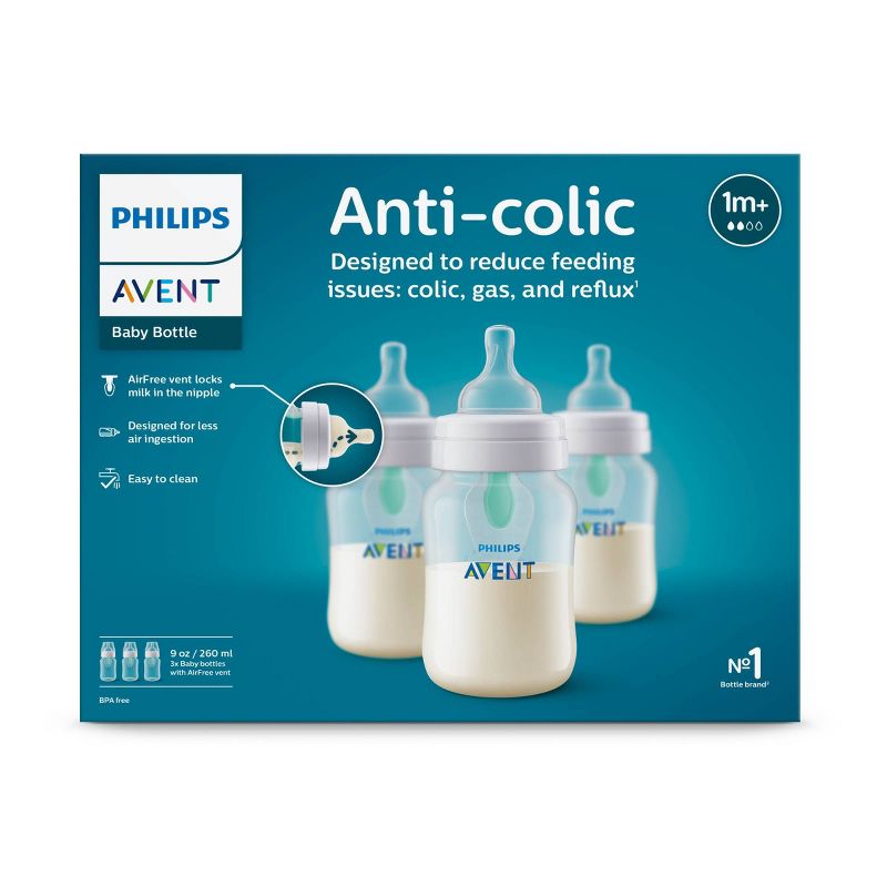 Philips Avent 3pk Anti-Colic Bottle with AirFree Vent - Clear - 9oz, 3 of 21