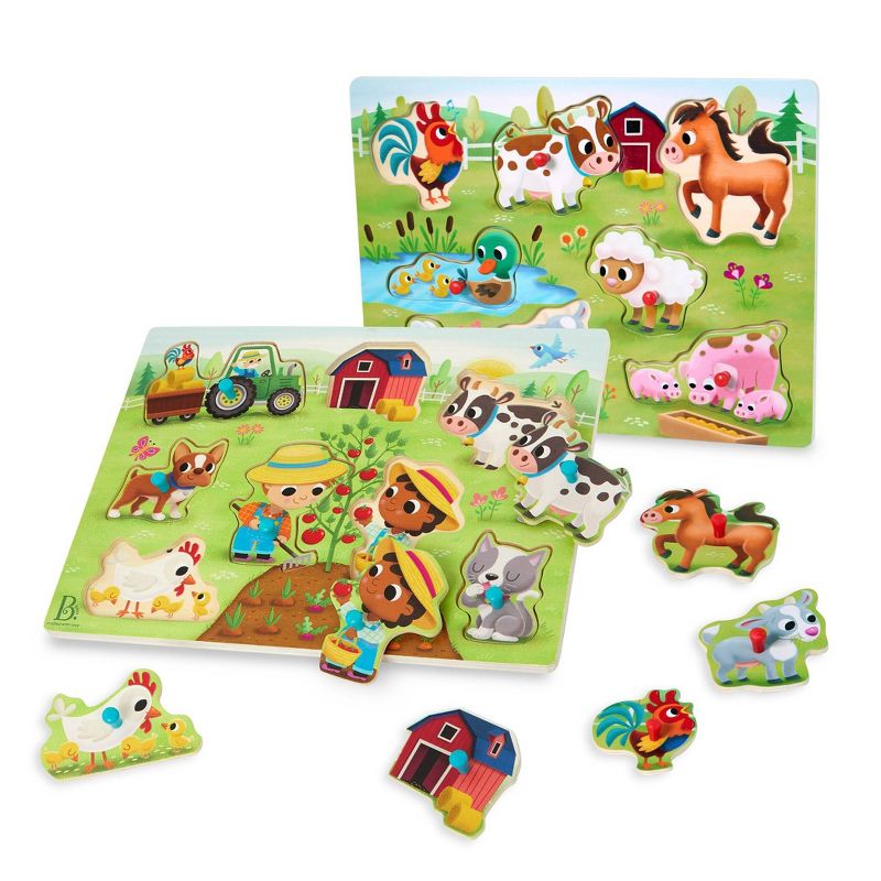 B. toys - Peg Puzzles Peek &#38; Explore - Farm Animals &#38; Barnyard - 2pk - 18pc, 1 of 13