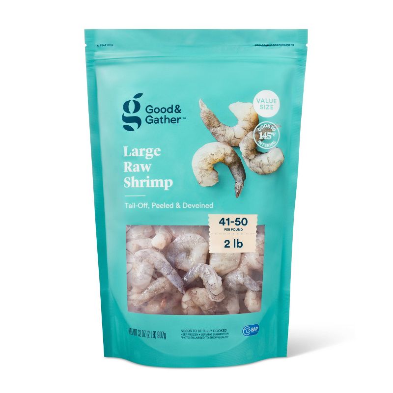 Large Tail-Off, Peeled, Deveined Raw Shrimp - Frozen - 41-50ct/lb - 2lbs - Good &#38; Gather&#8482;, 1 of 5