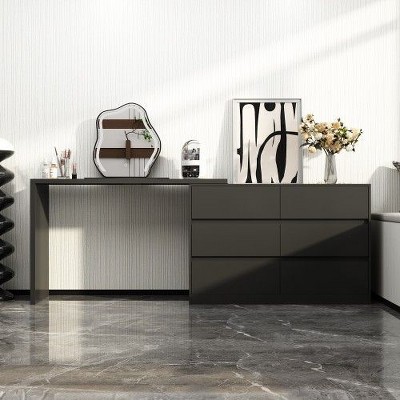 FUFU&GAGA Rotating Dresser and Desk 6 Drawer Dresser Makeup Vanity