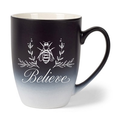 Elanze Designs Believe Two Toned Ombre Matte Black and White 12 ounce Ceramic Stoneware Coffee Cup Mug