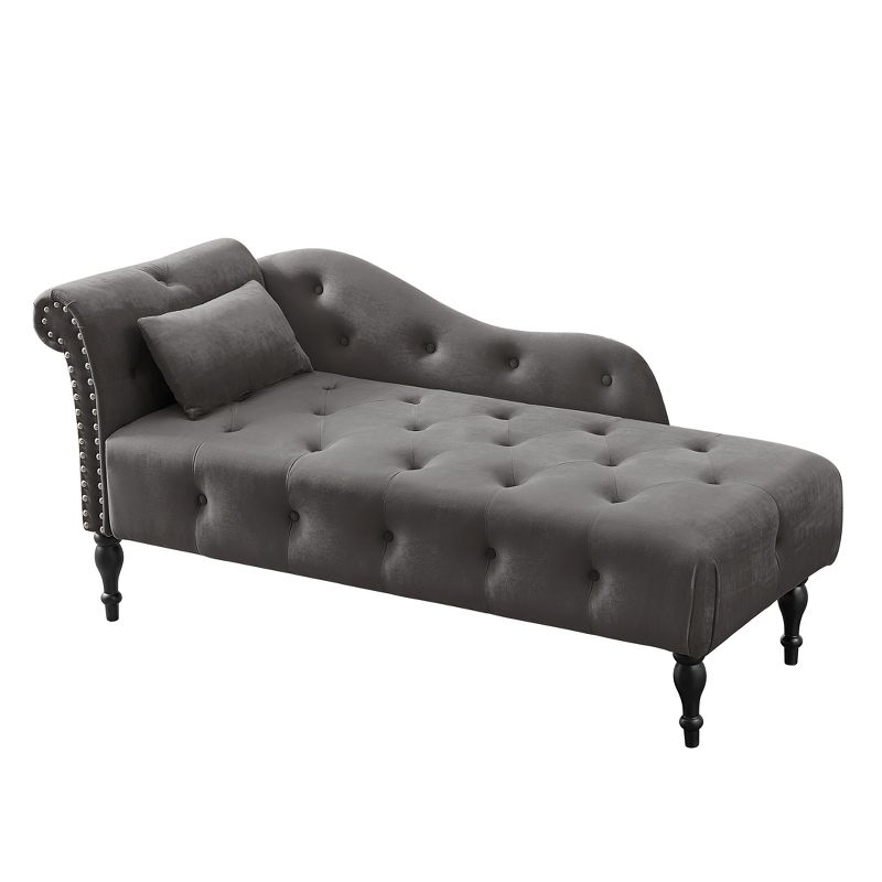 60.6" Velvet Chaise Lounge with Button Tufted Nailhead Trimmed and 1 Pillow - ModernLuxe, 4 of 7