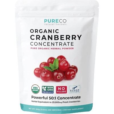 USDA Organic Cranberry Concentrate, Pure Cranberry Juice Concentrate for Urinary Tract, Joint & Kidney Health Support, Pure Co, 100 or 200 servings