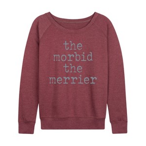 Women's - Instant Message - Morbid The Merrier Lightweight French Terry Wide Neck Long Sleeve Graphic Shirt - 1 of 4