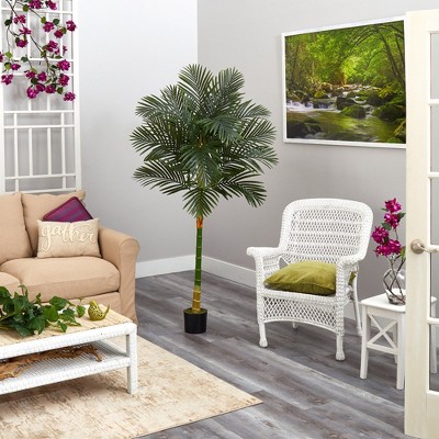6-Foot Green Silk Palm Tree with Bamboo Trunk