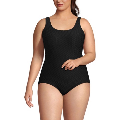 Lands' End Women's Plus Size Texture Soft Cup Tugless Sporty One Piece  Swimsuit - 26W - Black