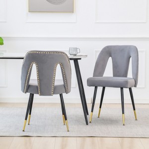 A&A Furniture,Akoya Collection Modern | Contemporary Velvet Upholstered Dining Chair with Nailheads and Gold Tipped Black Metal Legs,Set of 2 - 1 of 4