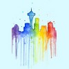 Men's Design By Humans Seattle Skyline Rainbow Watercolor By OlechkaDesign T-Shirt - 2 of 3