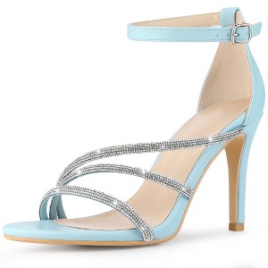 Allegra K Women's Open Toe Rhinestone Strappy Ankle Strap Stiletto Heels Sandals - 1 of 4