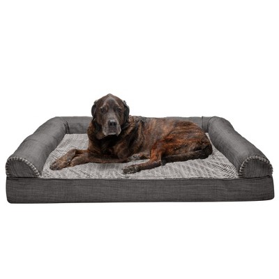 Furhaven Luxe Fur & Performance Linen Cooling Gel Sofa Dog Bed - Jumbo ...