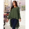 Seta T Women's Lantern Long Sleeve Round Neck High Low Irregular Hem Casual Blouse - 2 of 4