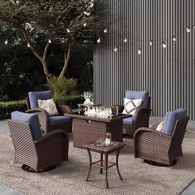 LayinSun Outdoor Patio Furniture Set, Brown Rattan Wicker Sectional Swivel Rocker Chairs Sets